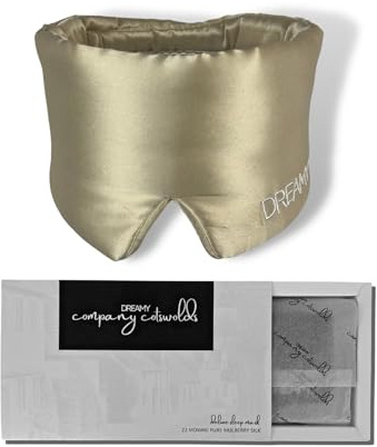 Dreamy Company Cotswolds 100% Mulberry Silk Sleep Mask – Luxury Oversized Blackout Eye Mask for Skin, Hair & Travel (Champagne Gold)