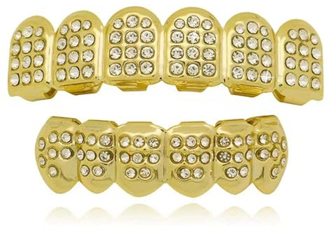 hip hop tandgriller guld tandlock hip hop för tand, Upper teeth: 5cm x 1.3cm, Lower teeth: 4cm x 1.1cm