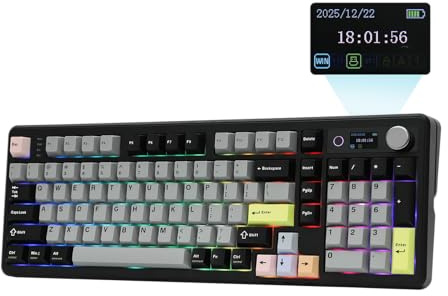 EPOMAKER TH99 Pro 96 % trådlöst mekaniskt speltangentbord med skärm och ratt, 10 000 mAh, 2,4 GHz/BT, Hotswap, anpassad drivrutin, RGB, PBT-tangenter, gasket, för PC/Mac (svart, Creamy Jade)