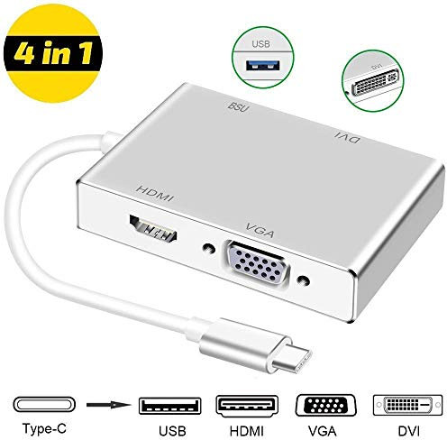 faersi 4K Typ C zu HDMI Adapter, USB-C 3.1 auf HDMI DVI VGA USB 3.0 Hub Multiport Adapter kompatibel mit MacBook/MacBook Pro/Chromebook Pixel/Samsung Galaxy S8/S8 Plus zu HDTV/Monitore/Projektor