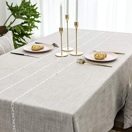 Home Brilliant Large Table Cloth Rectangular 132X260CM, Striped Faux Linen Tablecloth for Kitchen Indoor Outdoor, Table Cover for Buffet Picnic Tabletop(Rectangle, 52x102 inch, Light Linen)