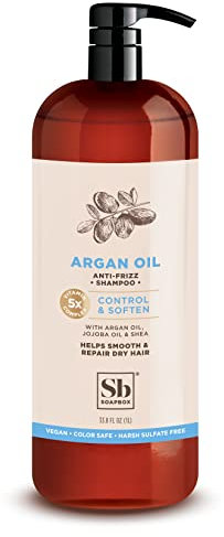 Soapbox Argan Oil Shampoo, Sulfate Free, Paraben & Silicone Free, Color Safe, and Vegan Hair Shampoo | Control & Soften Shampoo (33.8 Ounces)