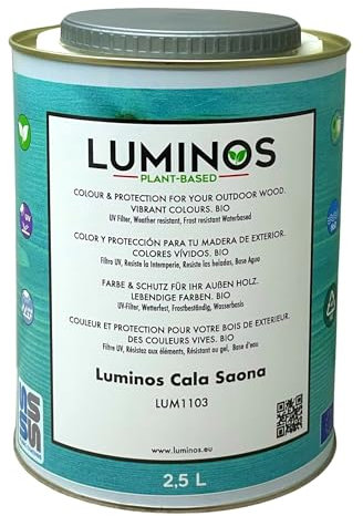 Luminos LUM1103 - CALA SAONA - Holzlasur Außen - Biopolymer-Wasserbasis Lasur für Holz, UV-Schutz und Wetterfest - Blau Cala Saona 2.5L