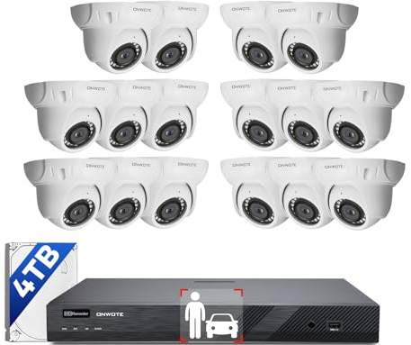 ONWOTE 16 Channel NVR PoE Security Camera System, 12MP 4K 16CH Commercial NVR 4TB, 16x 6MP Wired Outdoor 122° IP Cameras with Audio, AI Detection, 16x Cables (Total 1280ft), CCTV for Business Home