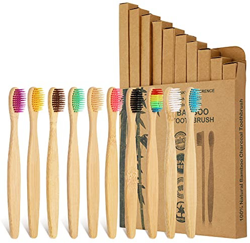 tonyg-p Bambus Zahnbürsten 10 Stück Natrliches Holzzahnbrste für Kinder Weichen Borsten Umweltfreundliches Zahnbrste, Plastikfrei, BPA Frei, Bioabbaubare