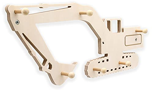 INEXTERIOR Garderoben Leiste für Kinder aus Holz - verschiedene Motive für Jungen und Mädchen (Bagger)