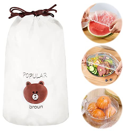 MplehDa Lot de 100 sacs de conservation réutilisables pour aliments - Film alimentaire avec élastique - Pour conservation des aliments, conservation des fruits et bonnets de douche