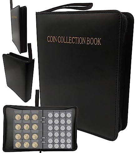 HNBTX Portamonete Collezione,Album per Monete da Collezione, Album Monete da Collezione Euro,20 Pagine (360 Scomparti 3cm-4cm) con Zip