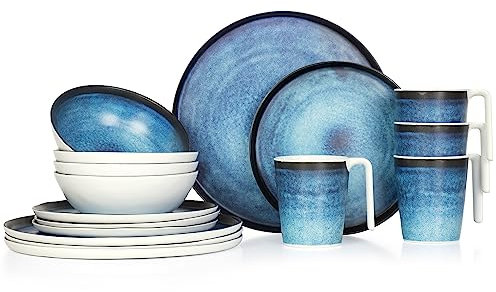Moritz Vaisselle de table de camping en mélamine pour 4 personnes 16 pièces | Passe au lave-vaisselle | Service de pique-nique | Vaisselle de camping I Deep Ocean Design
