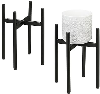Relaxdays Pflanzenständer 2er Set, verstellbare Breite, BxT: 26x26-37x37 cm, Metall Blumentopfgestell, innen, schwarz