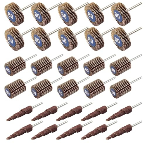 Mixiflor 30 Pcs Flap Wheel Sander for Dremel, 80 Grit Flap Sanding Wheel Rotary Tool Accessories Kit for Removing Rust and Polishing,1/8-inch Shank
