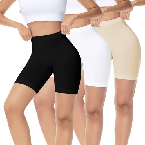 IceReco Pantaloncini Ciclismo Donna Estivi Leggins Sportivi Corti Shorts Boxer Ciclista Ciclisti Biker Yoga Corsa Palestra Allenamento Antisfregamento Pacco da 3 Nero Neri Beige Bianco Bianchi L