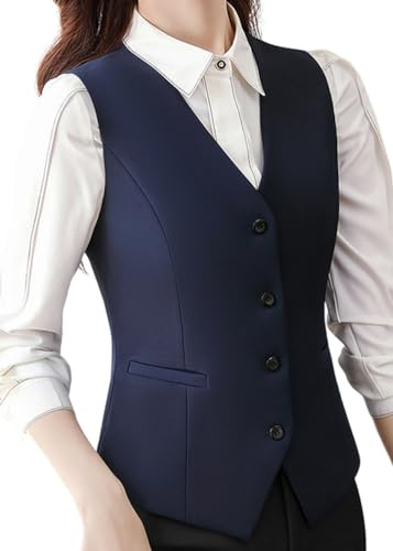 ORANDESIGNE Gilet da Tailleur da Donna Gilet da Abito Formale da Lavoro Senza Maniche Scollo a V Sottile Gilet con Bottone Moda Ufficio Business Panciotto Gilet Giacca Capispalla E Marina XS