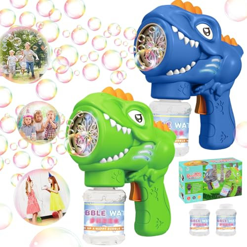 Seifenblasenpistole Seifenblasenmaschine Gun Kinder, 2Stücke Dinosaurier Seifenblasen Pistolen mit Seifenblasenlösung, Blasenspielzeug Geschenk für Kinder Geburtstag Hochzeit Bubble Gun