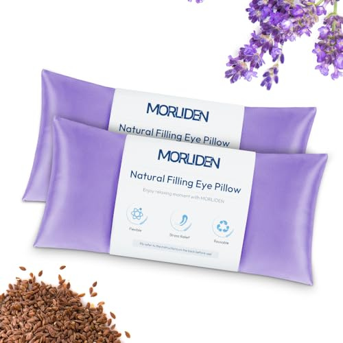Eye Pillows for Relaxation, Yoga Eye Pillow for Meditation, Microwavable Weighted Eye Pillow for Yoga, Moist Heat & Cold Eye Compress No Scent (Light Purple) - 2 Pack