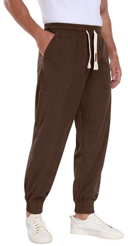 QIXING - Pantaloni in corduroy da uomo, modello baggy, casual, in cotone, con coulisse, elasticizzati in vita, pantaloni sportivi joggers con 3 tasche, Cammello, S