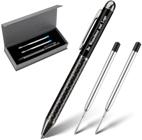 Gravurmaster Personalisierter Kugelschreiber mit Gravur,Silber Drehkugelschreiber Set mit 2Ersatzminen/Geschenkbox,Individueller Werbekugelschreiber mit Name/Logo für Firmen,Hochzeiten,Blau Tinte