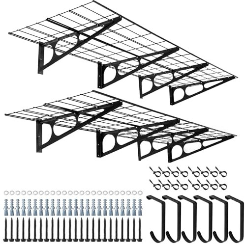 Sinoer 2 mensole da garage con ganci, 61 x 182,9 cm, in metallo, per garage, magazzini, magazzini, garage