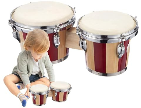 Bongo tamburo, tamburo bongo per | Tamburo professionale in legno - Bongos da 6 pollici e 7 pollici per adulti principianti, strumenti a percussione educativa