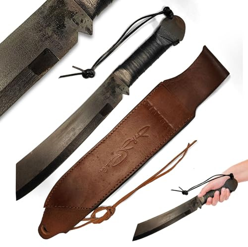 YOUR LIVING ART Grand couteau utilitaire pour activités extérieures – Lame 25 cm en acier 1050 avec étui en cuir – Outil polyvalent pour camping et usage en plein air
