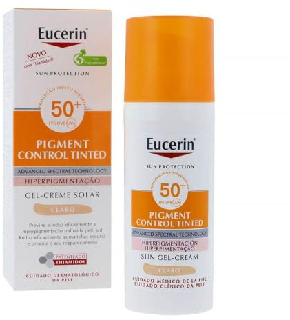 Eucerin Sun Pigment Control LSF 50+ mit heller Farbe (50 ml), Sonnencreme LSF 50+ mit UVA/UVB-Filtern, Anti-Flecken-Sonnenschutz, Sonnencreme Farbe für alle Hauttypen