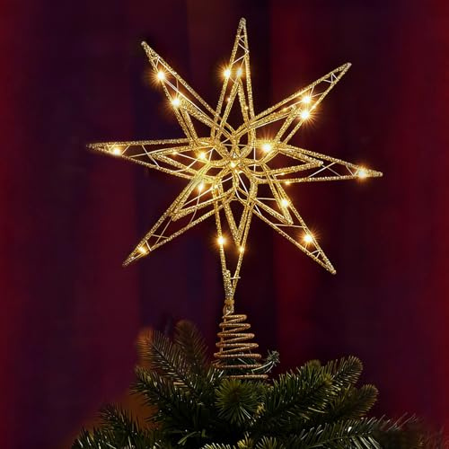 Stella Albero di Natale, Puntale Albero di Natale Luminoso, Puntale Alberos Natales con Luci A 20 LED per L'interno Dell'ufficio, Decorazioni Alberos di Natales Capodanno