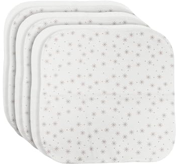 bistyle Baby bomullstvättlappar 6-pack 20 x 20 cm | 100 % ekologisk bomull | mjuka babymundukar och dregellappar för nyfödda | stjärndesign, boxförpackning (beige)