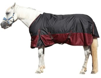LEAFOREST Manta de caballo resistente 1200D, 200 g/m², acolchada, impermeable, transpirable, para exteriores, fácil de limpiar, para caballos, manta de invierno, color negro y rojo, 135 cm