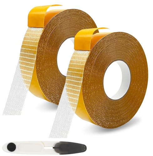 VEGCOO 2 Rollos Cinta Adhesiva Doble Cara Extrafuerte 2.5cm x 10m, Cinta para Dobladillos Pantalones Alfombra Ropa Cortinas, Multifonctionnel Tape para Moquetas, No Requiere Costura ni Planchado