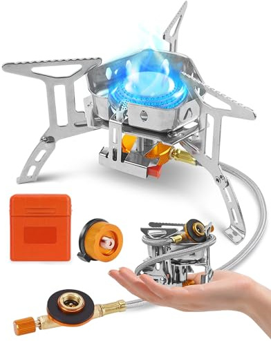 Portable Camping Gas Stove 3500W with Piezo Ignition, Windproof Outdoor Gas Burner with Carry Case, Adapters & Converters for Camping, Hiking, BBQ, Backpacking, Fishing & Picnic Cooking