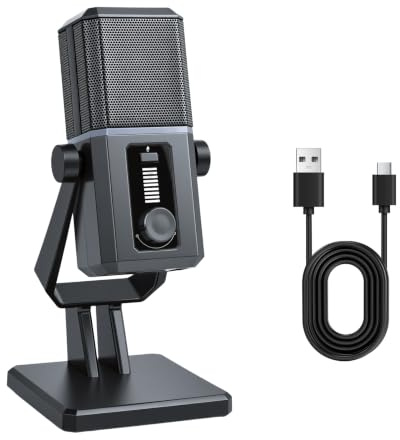 ELUTENG USB-mikrofon för PC, 14 mm kondensatormikrofon med RGB-belysning USB-C-kabel för PC, bordspodcast mikrofon med snabblås, brusreducering för streaming, sång, podcast