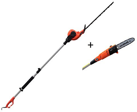 eSkde 2-in-1 600w Electric Pole Pruner & 450w Pole Hedge Trimmer with Telescopic Aluminium Handle,10m Cable & Long Reach Design