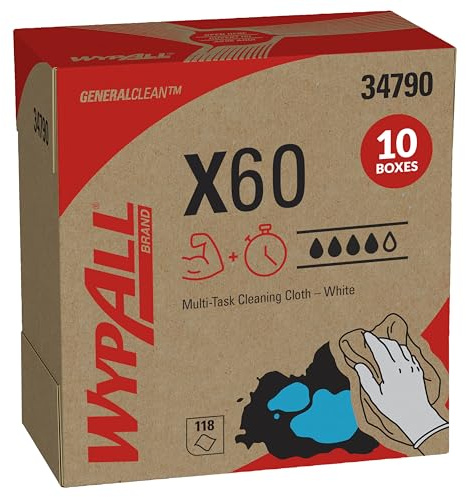 WypAll GeneralClean X60 Cloths Multi-Task Cleaning Wipes (34790), Pop-Up Box, Strong and Absorbent Towels, White (10 Boxes of 118 Sheets, 1,180 Sheet Total)