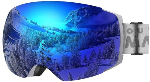 OutdoorMaster Ski Goggles PRO - Frameless, Interchangeable Lens 100% UV400 Protection Snow Goggles for Men & Women ( Grey Frame VLT 15% Blue Lens with Free Protective Case )