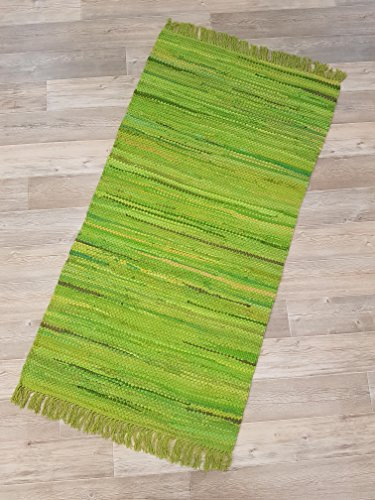 Kottig Fleckerlteppich Hochwertiger Handweb Fleckerl Teppich Arlberg 80x150 cm 2.200g/m2 schwere Qualität grün