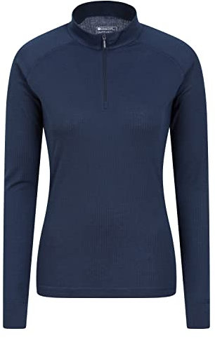 Mountain Warehouse Talus Womens Thermal Baselayer Top - Long Sleeves T-Shirt, Lightweight, Breathable Tee, Quick Dry Tee Shirt – Spring Summer & Outdoors Navy (Zip Neck) Women's Size 12