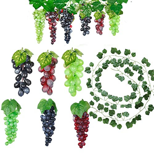 Sonwaha Weintrauben Deko 7PCS Künstliche Trauben Deko,Wein Künstliche Trauben Kunststoff Weintrauben für Gartendekoration,Obststützen,Dekorative Früchte