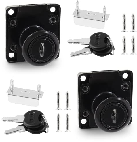 Qjaiune 2-pack dokumentskåplås med nyckel, 22 mm (7/8 tum) cylinderlängd, skrivbordslås, brevlåda, lås, små skåplås, garderobslås, dörrlås för brevlåda (svart, olika)