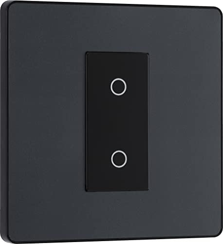BG Electrical Single Master/Primary Touch Dimmer Wall Light Switch, 2-Way, Trailing Edge, Screwless Front Plate, Evolve, Matt Grey, 200W, PCDMGTDM1B