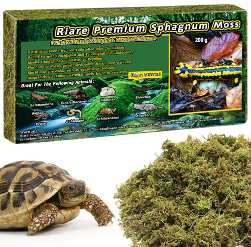 Riare Natürliches Sphagnum Moos für Reptilien 200g Terrarienmoos Ziegel für Reptilien Natürliche lebende Moos Reptilien Erhöhung der Luftfeuchtigkeit für Bequem Reptilien Lebensraum (200g)