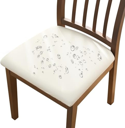 Alishomtll Leather Dining Chair Covers Set of 4/6 PU Chair Seat Slipcovers Waterproof Chair Covers Removable Seat Covers with Fixing Buckle for Dining Room Kitchen Garden Office (Beige, 4pcs)