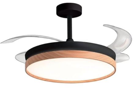 BEL AIR HOME Ventilador de techo Cosmos negro, motor DC silencioso, aspas desplegables, luz LED 36W ajustable 3000K-6500K, control remoto, modo invierno, metal