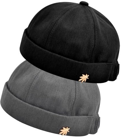 Docker Cap Herren - Brimless, Atmungsaktiv, Schweiß absorbierend, Einstellbare Kopfgröße, 100% Baumwolle für Einkaufen, Angeln, Spazierengehen - Schwarz, Grau