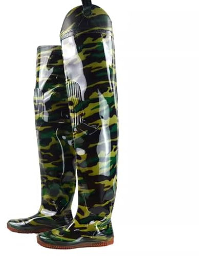 KPHYMOD Watstiefel Hüft-Wathose Für Fliegenfischen, wasserdichte PVC-Wathose Mit Camouflage-Muster, 80 cm Hohe, Leichte Watstiefel Für Männer Und Frauen(45 EU)