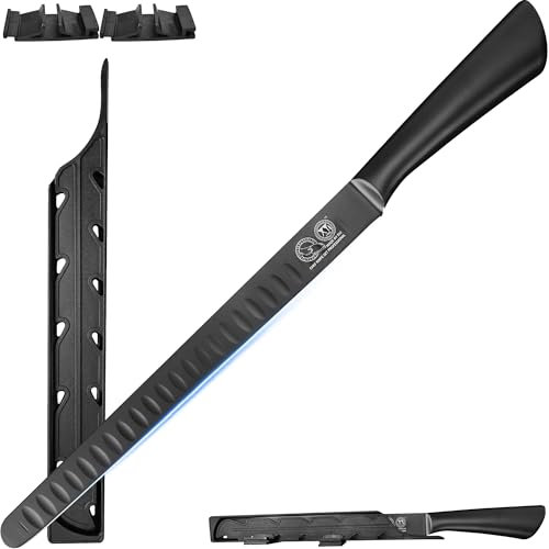 XYJ Coltello da cucina giapponese, in acciaio inox, 10 pollici, con coperchio in lama, manico ergonomico, coltello professionale per ham, meat