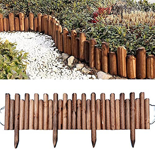 Rollo de madera con pinchos para valla de jardín, fácil de enchufar, para césped, caminos, parterres, bordes resistentes a la corrosión (10/15 x 120 cm)