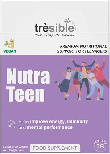 Tresible Teen Vitamins for Teenagers Boys and Girls 12-18 Years (1 Month Supply) - 25 Essential Multivitamins Vegetarian Tablets with Iron, Zinc, Folic Acid and Omega 3 - Unflavoured Teen Boy Vitamins