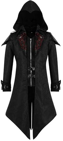 AJGEGJE Steampunk Vintage Coat Men, Medieval Gothic Tailcoat, Victorian Renaissance Halloween Adult Tailcoat (Black, S)