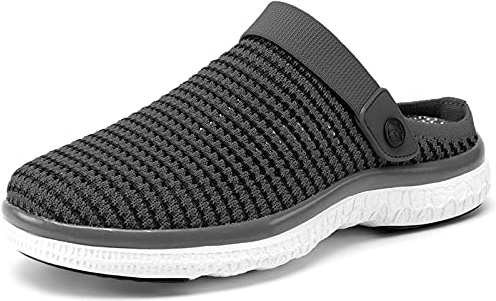 Träskor Sabot Män Kvinnor Strand Trädgård Tofflor Mesh Andningsbara Clogs Strandskor Sommar Sandaler Halkfria Platta Tofflor, Mörkgrå B, 43 EU