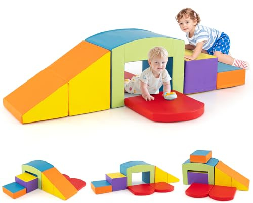 GOPLUS 7 PCS Parcours de Motricité Bébé, Module Motricité en Mousse PU avec Remplissage en EPE, Jouets Montessorris Éducatifs pour Enfants 12 Mois+ (Multicolore)
